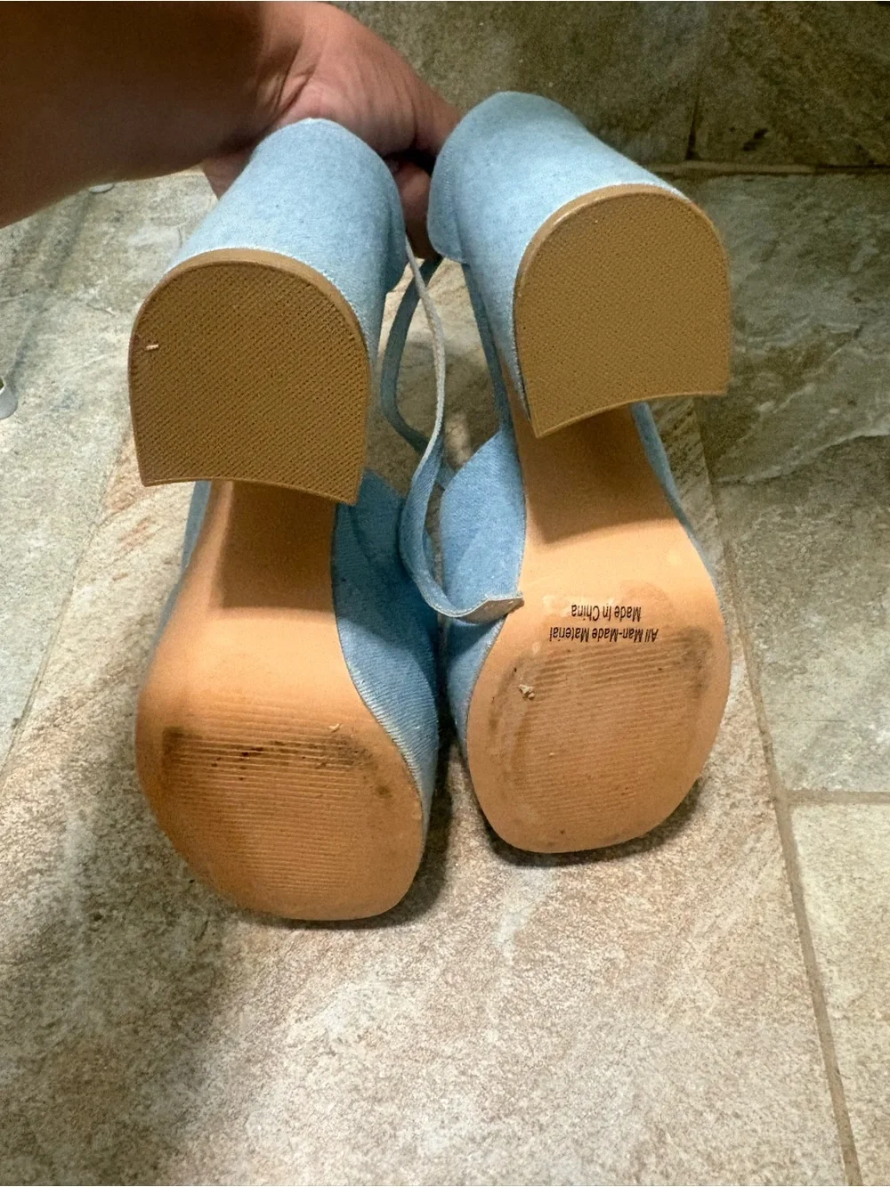 Light Blue Denim Platform Block Heel Sandals